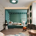 Vibrant Kids Room Interior With Teal Walls Hammock Desk Toys And Cozy Rug