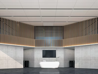 Modern Front Desk Reception Area With White Desk Wooden Elements And TV Screen 3d model