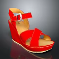 Red Wedge Heel Sandals With Cross Straps Buckle Closure And Yellow Sole