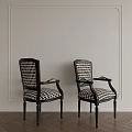 Stylish Dining Chairs With Black Frame Armrests And Black White Checkered Upholstery Against Light Wall