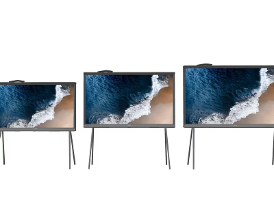 Three Different Sizes Modern TVs With Stands Displaying Natural Scenery On Screens 3d model