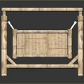 Natural Wooden Baby Crib With Woven Bed And Rustic Sturdy Frame