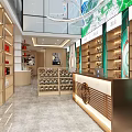 Chinese Style Tobacco and Alcohol Store Interior Design With Wooden Shelves Display Tables and Chairs