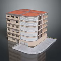 Multi Story Building With Red Roof Beige Walls And White Tiled Entrance Area