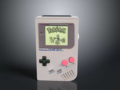 Nintendo Game Boy Retro Electronic Gaming Device Displaying Pokémon Game On Screen 3d model