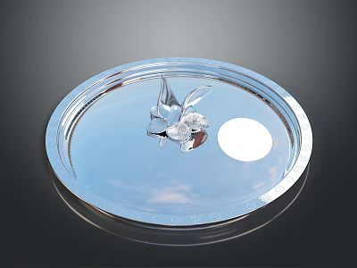 Elegant Transparent Round Tray With Silver Bird Decoration And White Object 3d model