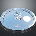 Elegant Transparent Round Tray With Silver Bird Decoration And White Object