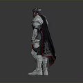 Armored Fantasy Warrior In Silver Black Armor With Red Accents And Cape