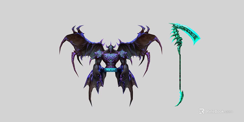 Game And Movie Character With Massive Purple Wings Demonic Form And Green Glowing Weapon 3d model 