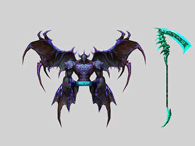 Game And Movie Character With Massive Purple Wings Demonic Form And Green Glowing Weapon 3d model