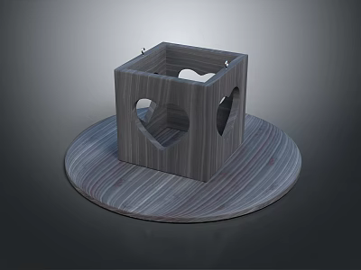 Elegant Wooden Decorative Box With Heart Shaped Cutouts On Circular Base 3d model
