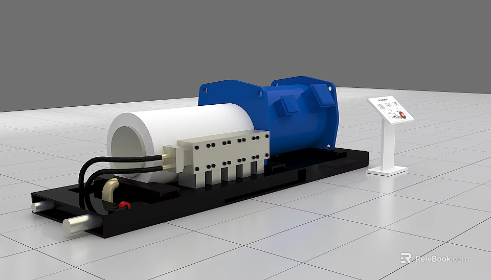 Blue And White Industrial Equipment On Black Base With Information Display Stand 3d model 