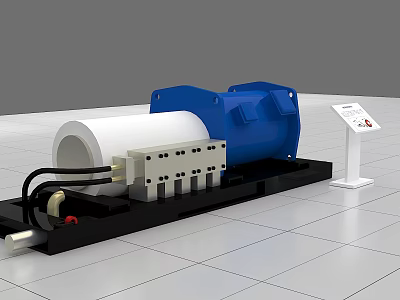 Blue And White Industrial Equipment On Black Base With Information Display Stand 3d model