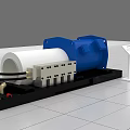 Blue And White Industrial Equipment On Black Base With Information Display Stand