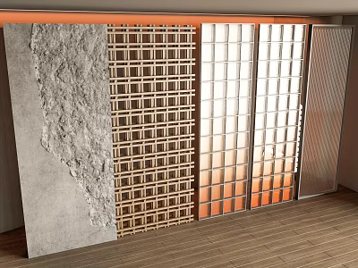 Modern Room Dividers With Stone Texture Lattice Design And Glass Panels In Interior Space 3d model