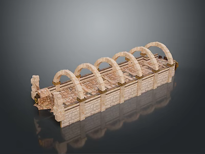 Ancient Classical Architecture with Continuous Stone Arches and Brick Structure Design 3d model