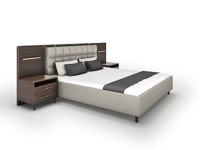 Modern Wooden Bedside Table With Drawers In Bedroom With Padded Headboard 3d model