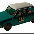 Vintage Green Mini Car With White Roof And Number 144 Decal