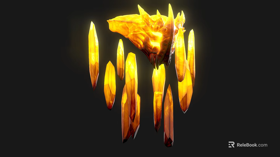 Glowing Yellow Crystal Cluster With Sharp Luminous Spikes And Bright Edges 3d model 