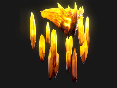 Glowing Yellow Crystal Cluster With Sharp Luminous Spikes And Bright Edges 3d model
