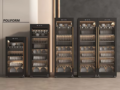 Modern Black Dish Cabinets For Public Facilities With Neatly Stored Tableware 3d model