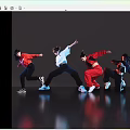 Group of Women Dancing in Sportswear on Dark Background with Reflective Floor