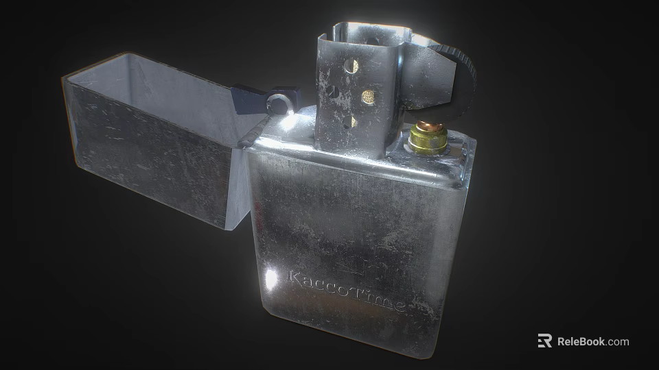 Shiny Silver Metal Lighter with Open Lid Smooth Surface and Durable Build 3d model 