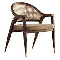 Modern Leisure Chair with Woven Backrest Dark Wooden Frame and Golden Metal Legs