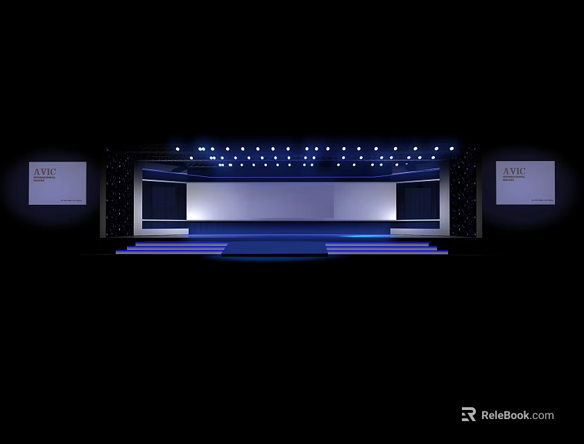 Modern Stage Design With Bright Ceiling Lights And Large Display Screens 3d model 