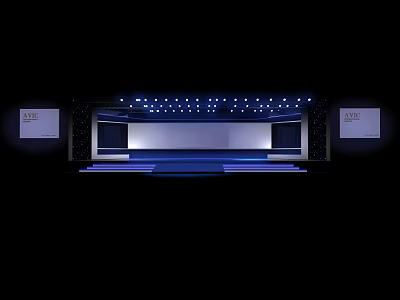 Modern Stage Design With Bright Ceiling Lights And Large Display Screens 3d model