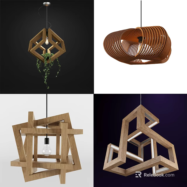 Creative Wooden Unique shaped Pendant Lights With Geometric Spiral Design For Modern Interiors 3d model 