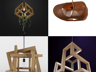 Creative Wooden Unique shaped Pendant Lights With Geometric Spiral Design For Modern Interiors 3d model