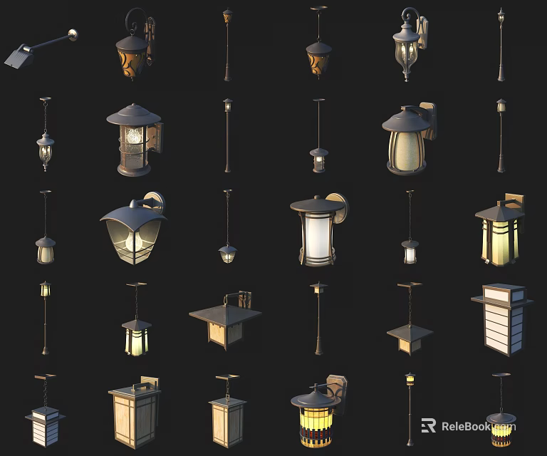 Stylish Outdoor Lights With Various Wall Mounted Hanging And Post Designs 3d model