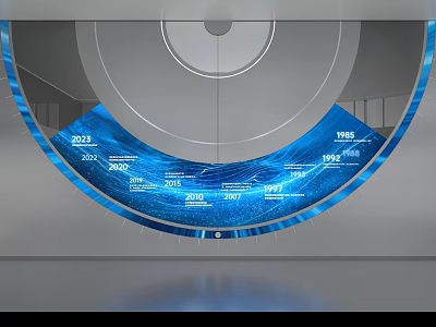 Urban Planning Exhibition Hall Featuring Historical Timeline And Year Data Visualization 3d model