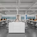 Modern Public Office Space With Open Layout Ergonomic Chairs Central Storage And Ceiling Lighting 3d model