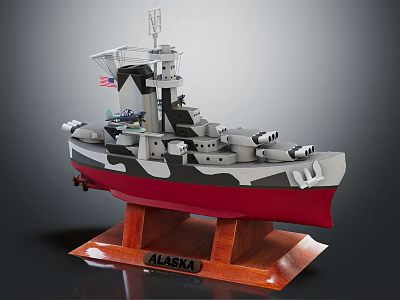 Alaska Warship Model With Camouflage Paint And Red Bottom Display Stand 3d model