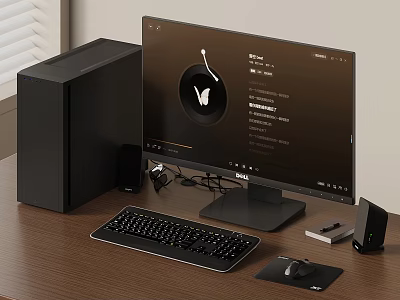 Modern Desktop Computer Setup With Monitor Keyboard Mouse And Tower 3d model