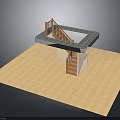 Building Model Featuring Wooden Staircase And Platform With Railing On Light Colored Floor 3d model