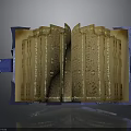 Ancient Open Book With Golden Text And Blue Cover On Dark Background