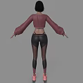 Woman In Pink Long Sleeve Top And Black Tights With Arms Outstretched On Gray Background