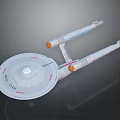 Space Exploration Starship Model With Disc Hull Twin Engines Red Lines And NCC 1701 Markings
