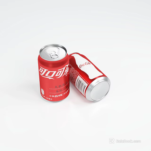 Coca Cola Red Cans Standing And Tilted On White Background Soft Drink 3d model 