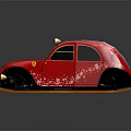 Red Car Shaped Sled with Black Roof Yellow Lights and Ferrari Logo in Vintage Design