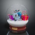 Christmas Snow Globe With Blue Reindeer Colorful Gift Boxes Candy Canes Snowflakes And Brown Base
