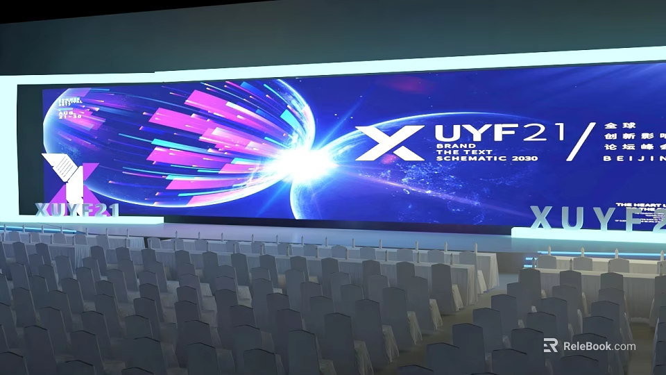 UYF 21 Innovation Summit 2024 Conference Hall With Large Screen And Empty Chairs 3d model 