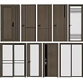 Modern Hinged Doors With Multiple Designs Wood Frames And Glass Panels 3d model