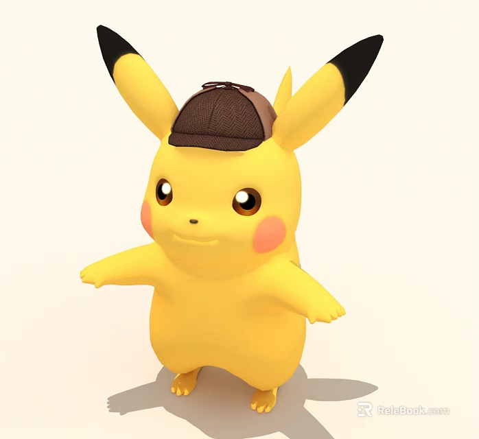 Cute Pikachu Character With Brown Hat Yellow Body And Black Tipped Ears 3d model 