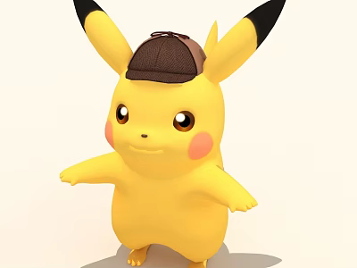 Cute Pikachu Character With Brown Hat Yellow Body And Black Tipped Ears 3d model