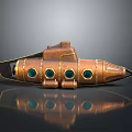 Copper Steampunk Submarine Model With Round Glass Windows And Mechanical Details