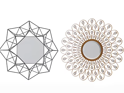 Decorative Wall Mirrors Featuring Intricate Geometric And Elegant Peacock Feather Designs 3d model